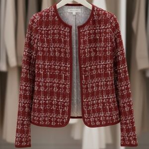 Lightweight Chic Red and White Tweed Jacket